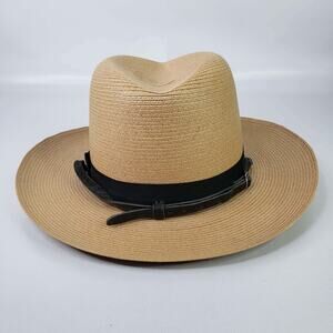 Stratton Tan Self-Forming Campaign Hat Size 7 3-8 Vintage Wide Brim